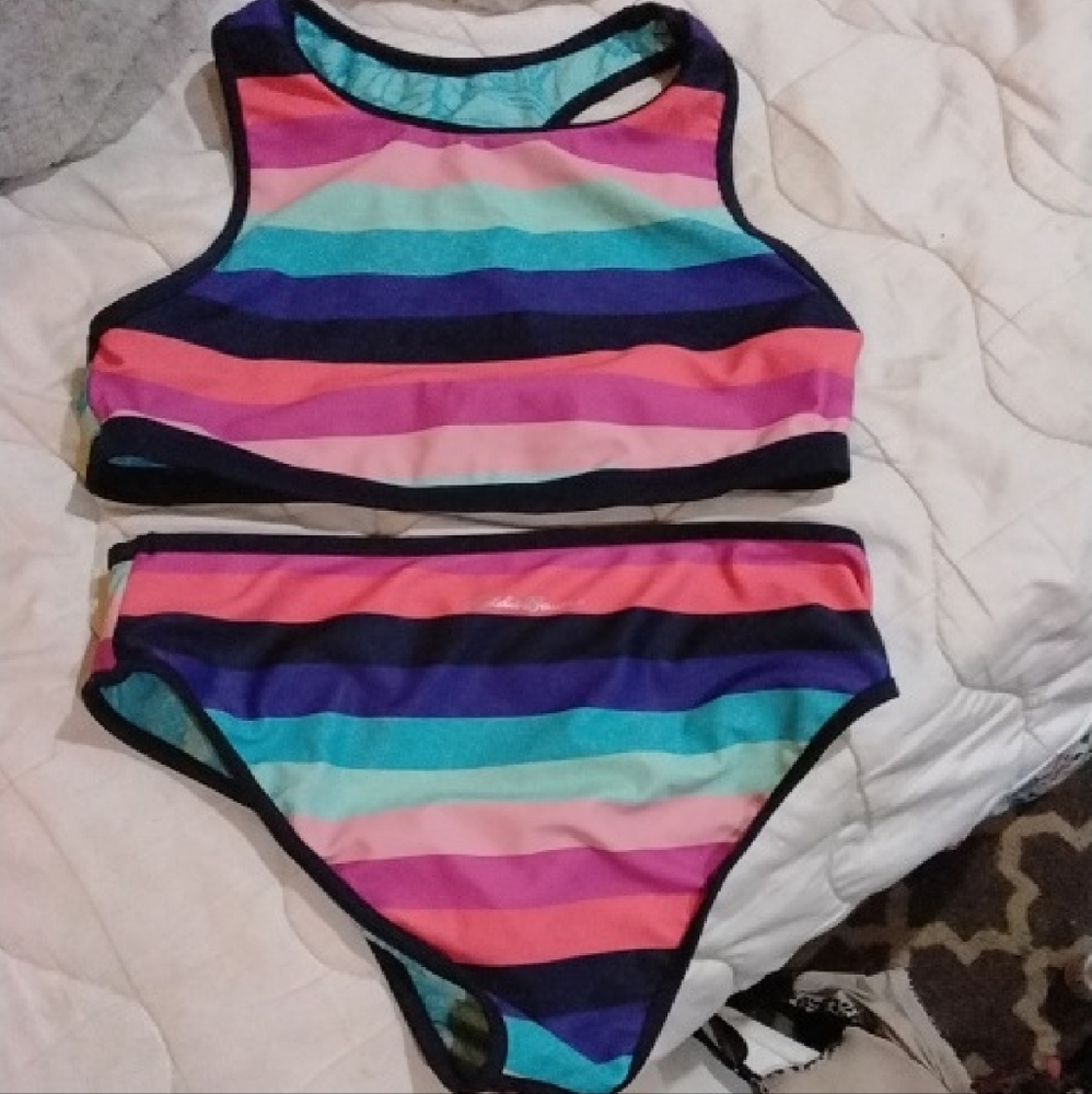Eddie Bauer Kids Colorful Striped Bikini